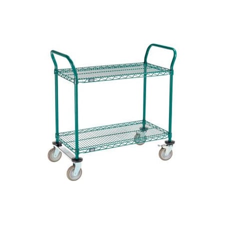 Gec Nexel Utility Cart, 2 Shelf, Poly-Green, 36"L x 18"W x 39"H, Polyurethane Rigid Casters 1836R2G